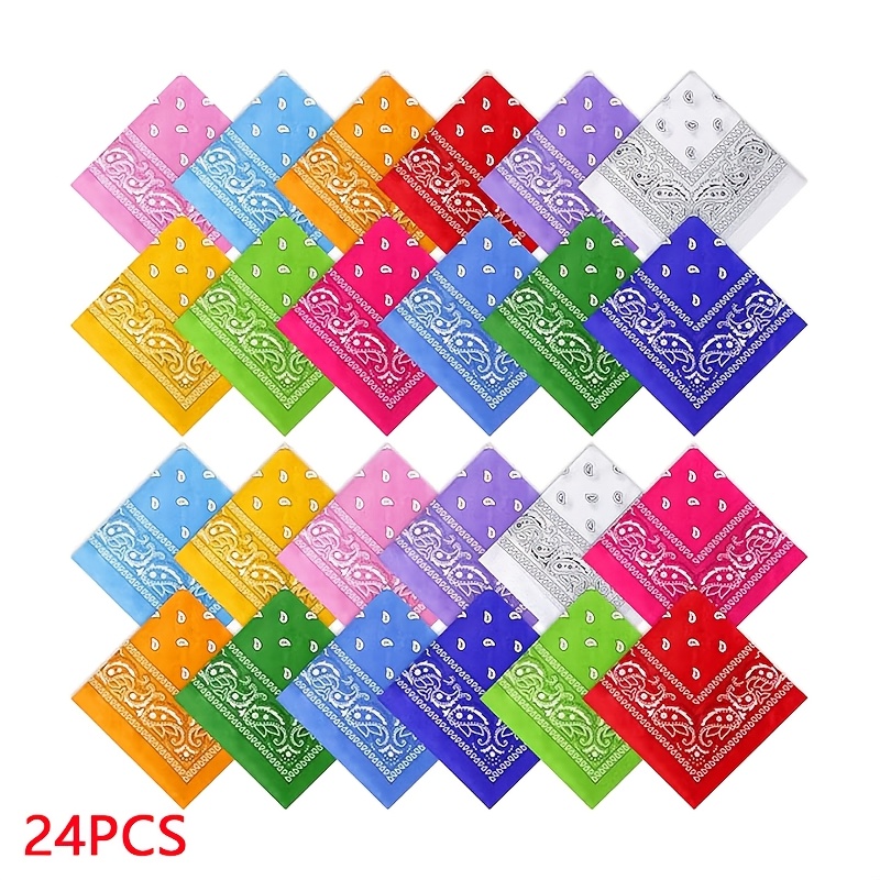 TEMU 24pcs Mixed Paisley Print Bandanas - Vibrant Mixed Colors Headwear, And Hair Additions, Non-stretch Fabric Women's Fashion Streetwear, Dance And