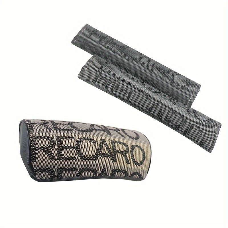 Image of 3pcs Jdm Style Recaro Pillow Seat Support Headrest Neck Pillow+seat Belt Shoulder Protection Set Racing Fabric