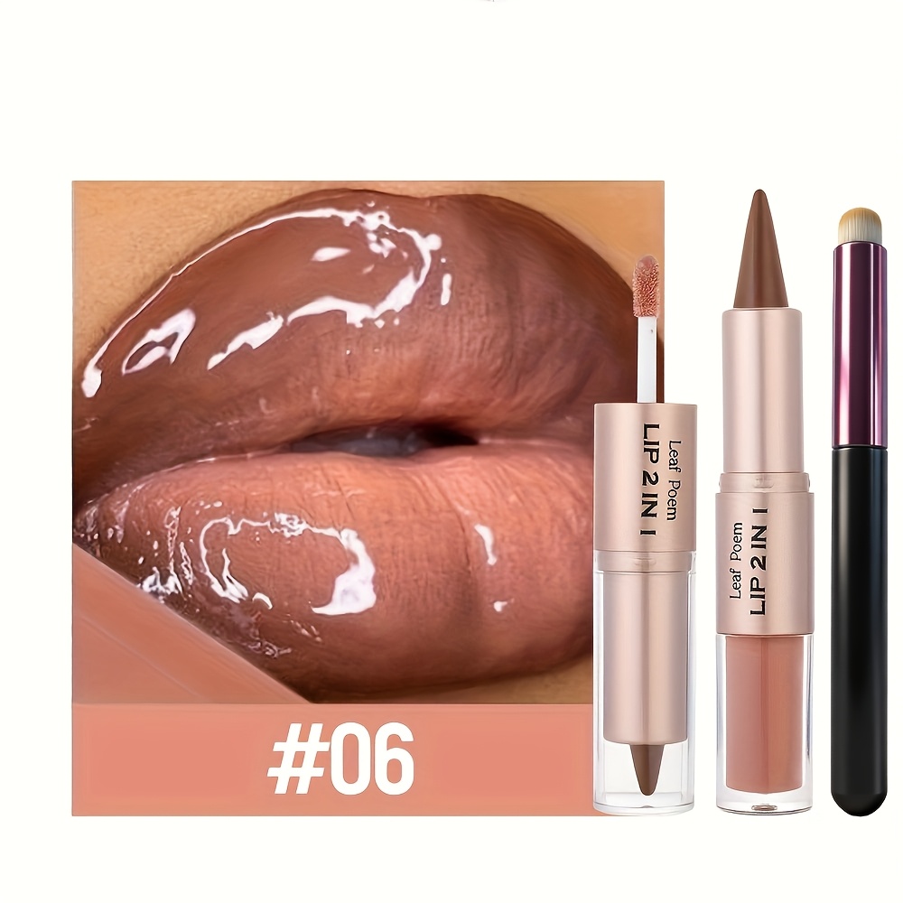 TEMU Lip Liner Lip Gloss Double-head -one Makeup Product - Matte Lip Liner, Mirror-like Lip Gloss, Lip Cream - With Glossy Finish - Perfect Gift