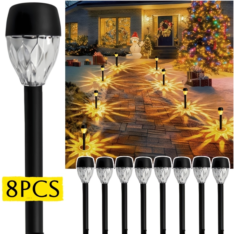 Image of 8pcs Solar Lawn Pathway Garden Decorative Lights For Patio Yard Driveway Party Holiday Lighting Create Romantic Christmas And New Year Atmosphere