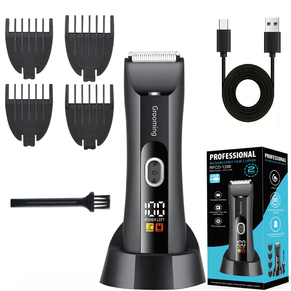 Temu Aparador De Pelos Corporais Masculino E Feminino Com Base De Carregamento Usb | Design Com Visor Digital | Presente De Natal Perfeito Para Pai,-image