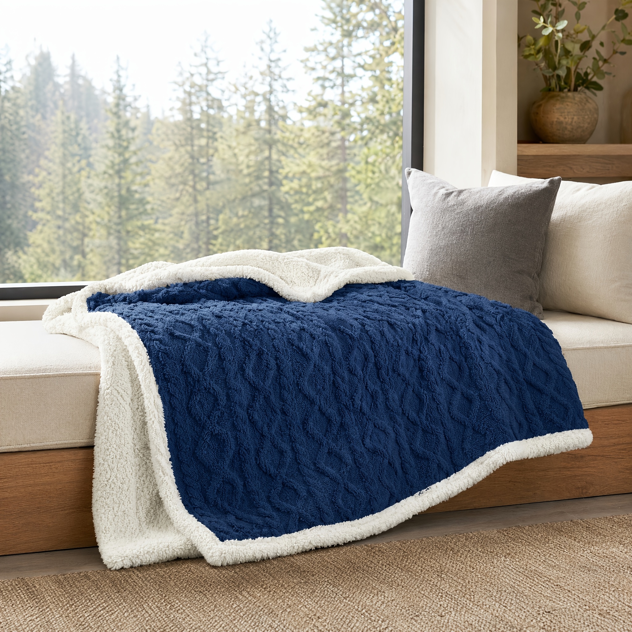 Luxury Diamond Quilted Sherpa Throw Blanket - Ultra -friendly Fleece Suitable For Sofa, Bed & Couch, Lightweight Breathable Warm Bedspread, Machine Washable Cozy Blanket For