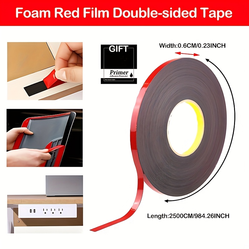 25m Roll Of Red Foam Double-sided Tape In Black, In Widths Of 6, 8, 10, 12, And 20mm. This Waterproof And High-temperature Tape Is Suitable For Cars, Offices, And Photos