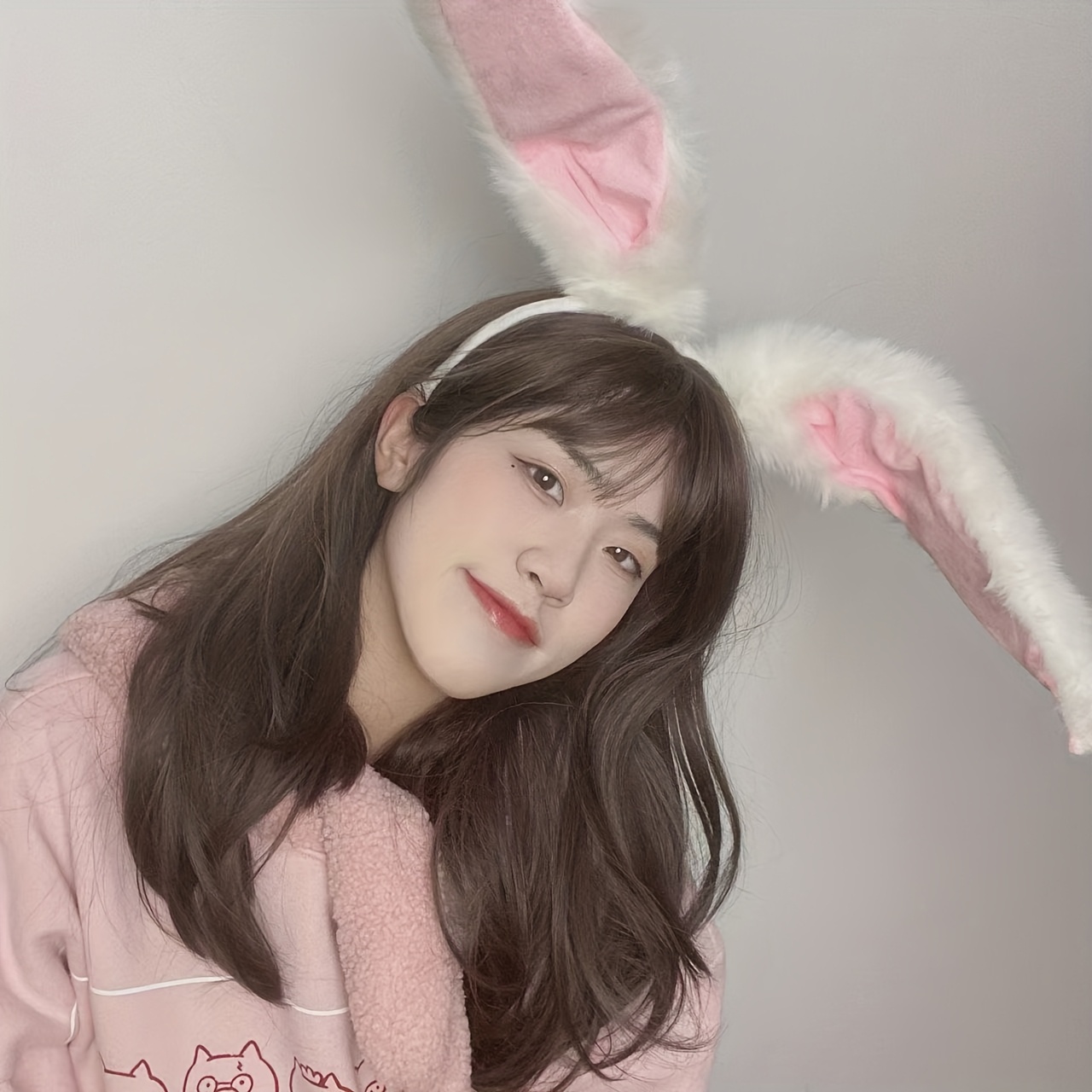 TEMU Serre-tête Oreilles de Lapin en Peluche - Doux et Accessoire pour Costumes d'Halloween et de Noël, Idéal pour Queue de Cheval ou