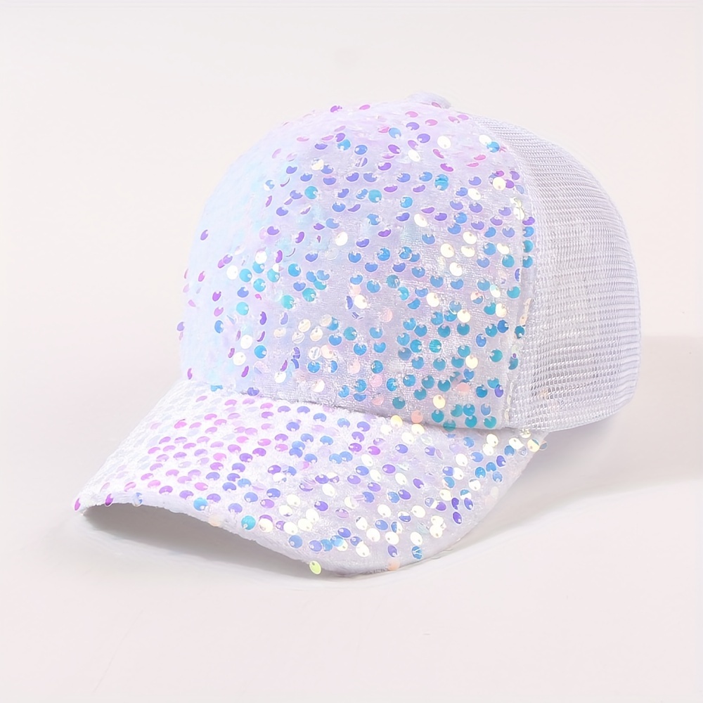 TEMU 1 Gorra de béisbol de malla con lentejuelas de moda para mujer, gorra de visera de casual, versátil para fiestas y reuniones