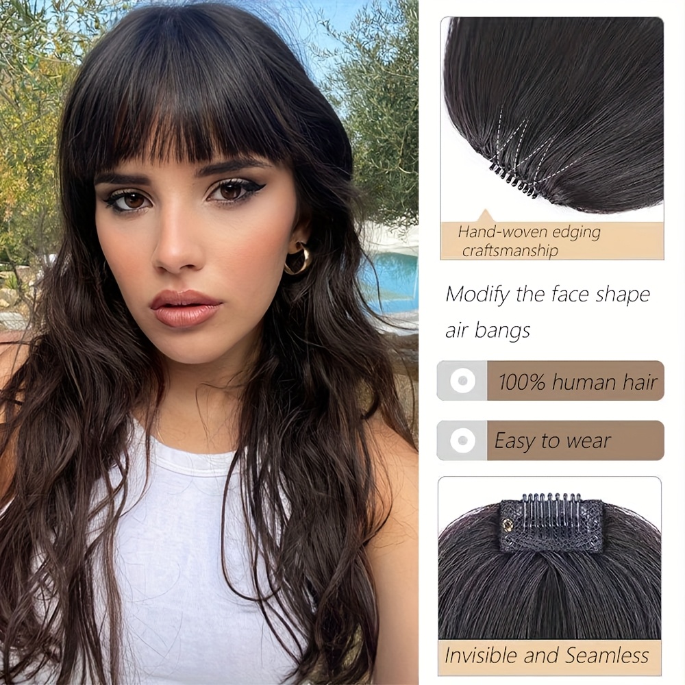 clip in bangs invisible seamless lightweight 100 human hair wispy bangs with sideburns natural curved hair extensions for women daily wear stylish look stylish hair accessory natural   lightweight hairpiece hair extensions details 2