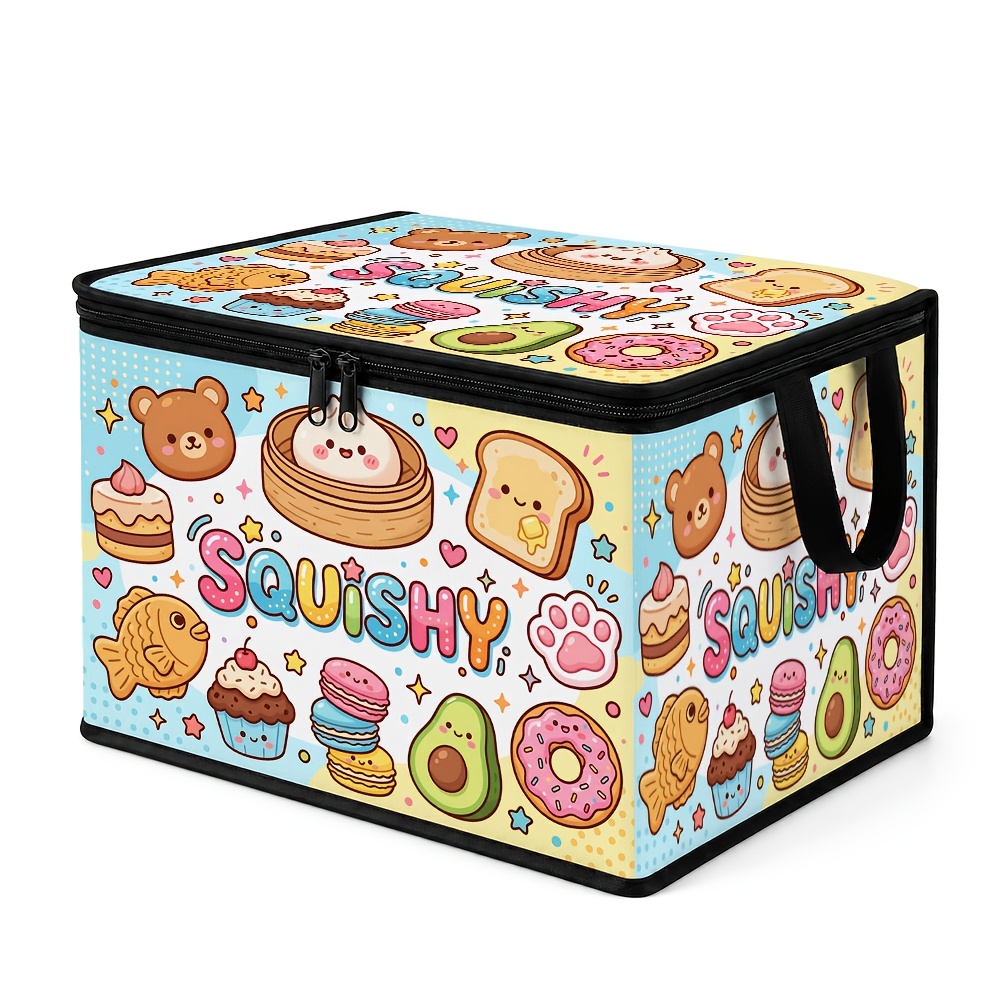 TEMU 1pc Cute Pop Press-and-fold Storage Box, With Zipper Lid, Foldable Box Suitable For Book Organization, Underbed Storage, Office And Home