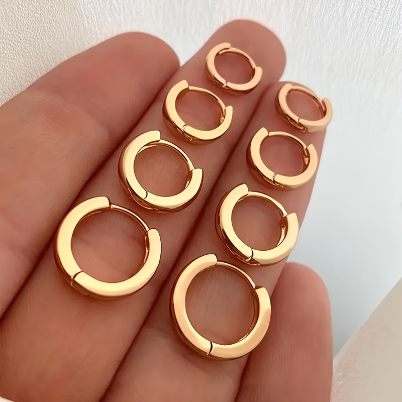 TEMU 8pcs Elegant Minimalist Style Hoop Earrings Set, Women's Summer Daily Wear Seaside Beach Party Vacation Dating, Gifts