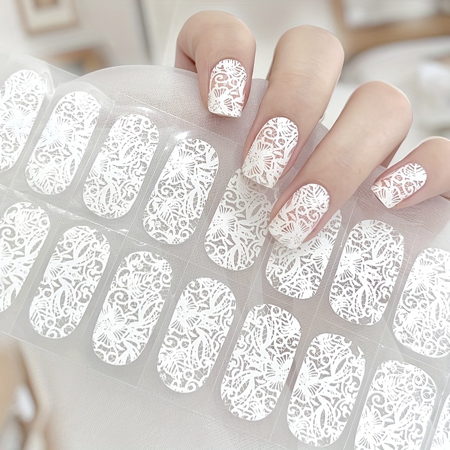 Image of 1 Sheet Of 22 Elegant Nail Decals, Lace Nail Stickers, Fully Cured No-bake Nail Tips, Easy To Apply And Remove, No Lamp Needed, Includes A Nail File
