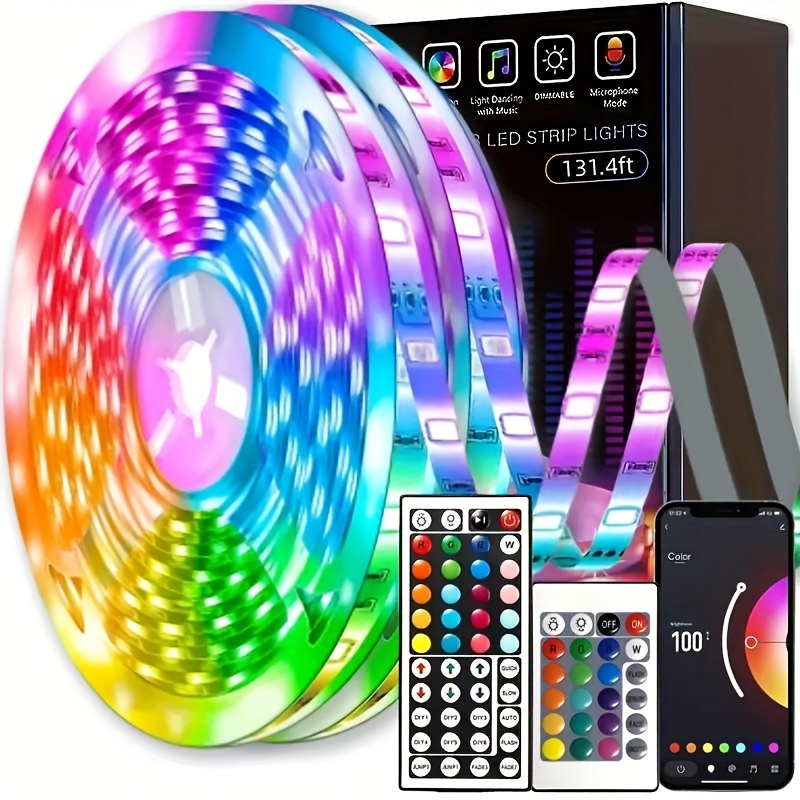 16.4/32.8/49.2/65.6/98.4ft Led Rgb5050 Lichtstreifen Mit App &  Fernbedienung, Musik Sync Farbwechsel Led Streifenlicht Für Raum Haus Party  Dekoration, Party, Geburtstag, Festival, Prom, Weihnachten