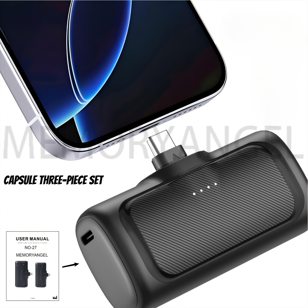 22.5w Rapid Charging, 5000mah Bank, Usb-c Charger, Compatible With Devices, Usb Type-c, Dual Charging , Ideal For Iphone 15/16 Series And Smartphones