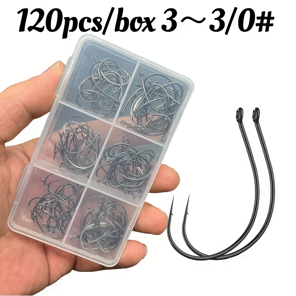 120pcs/box Set Of 8003 Hooks Wacky Fishing Kit 3# 2# 1# 1/0# 2/0# 3/0# Special Soft Bait Worm Hook Bulk Fine Strip Perch Mouth Carp Hook