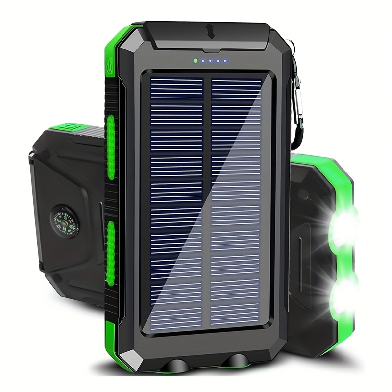 travel universal solar charger 10000mah solar power bank external backup battery power pack with usb c   led flashlights compatible with samsung ipad suitable for outdoor camping fast charger dual usb port built in led and compass