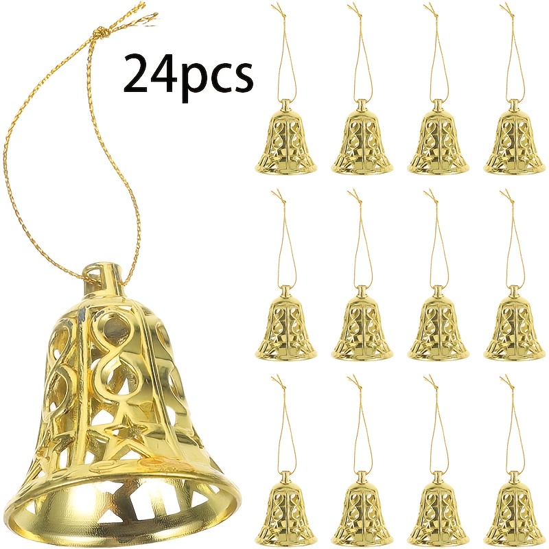 TEMU 24pcs Golden Plastic Christmas Bell Ornaments With - Suitable For Decorating Trees, Wreaths, Garlands - Hanging Bells For Holiday Decorations,