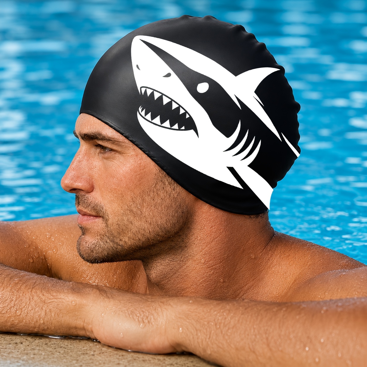 TEMU 1 Comfortable Unisex High-stretch Silicone Swim With Double-sided Patterns. Soft And Non-constricting, Suitable For Various Hairstyles Including