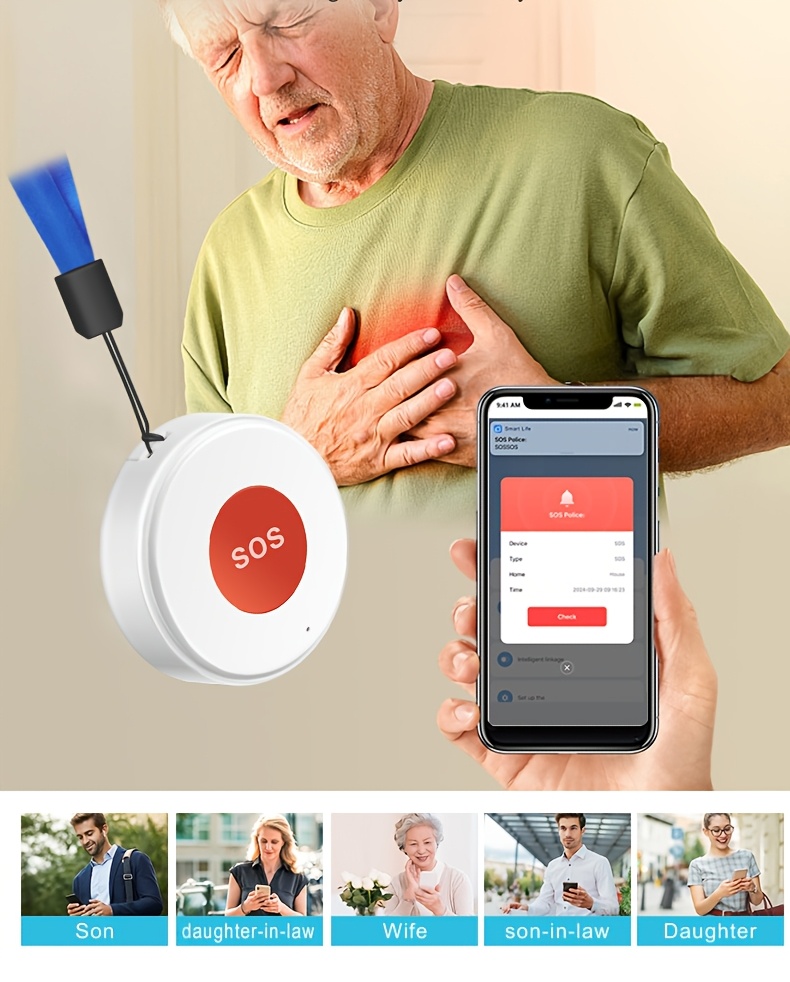 WiFi SOS-knop Slim Huis Noodalarmapparaat Werkt met Tuya Smart Life APP Veiligheidsalarm voor Ouderen en Kinderen APP Bewaking op Afstand