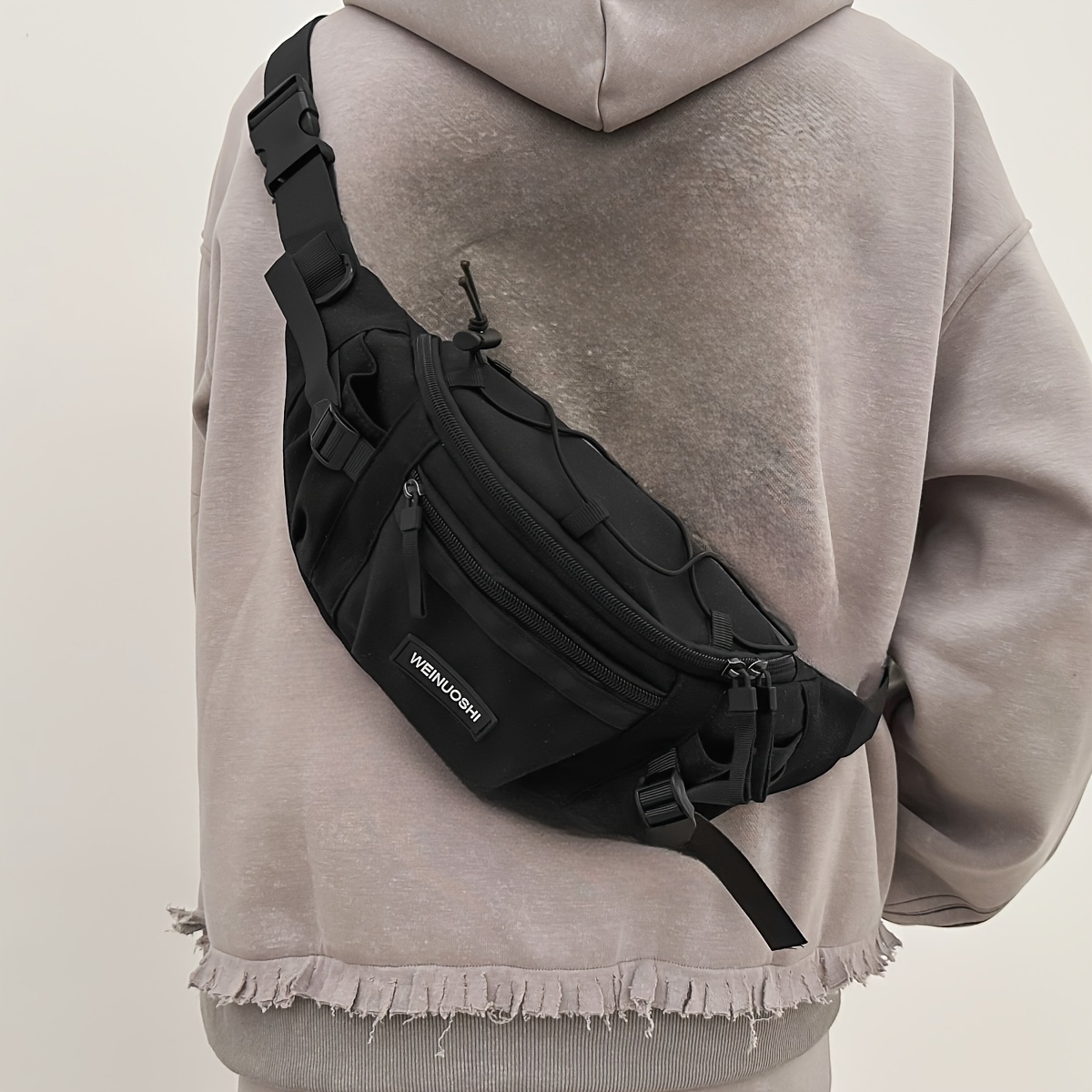 Image of Men's Trendy Nylon Crossbody Bag - Casual Sports Satchel With Zip Closure, Adjustable 85cm Strap For Daily , Small Crossbody Bag