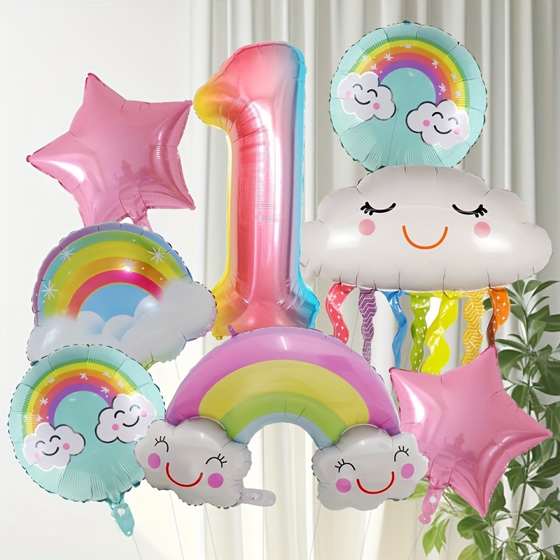 

8-piece Rainbow Tassel Cloud & Gradient Number Balloon Set - Perfect For Birthday, Inclusion Month & Theme Parties, Ages 14+