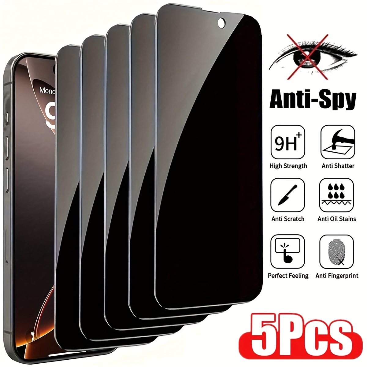 pellicola   in vetro temperato privacy per iphone 17 16 15 pro   16e 14 13 pro   mini 11 xr x xs max, copertura completa - ,  ,   hd, durezza 9h, installazione facile - 5 pezzi