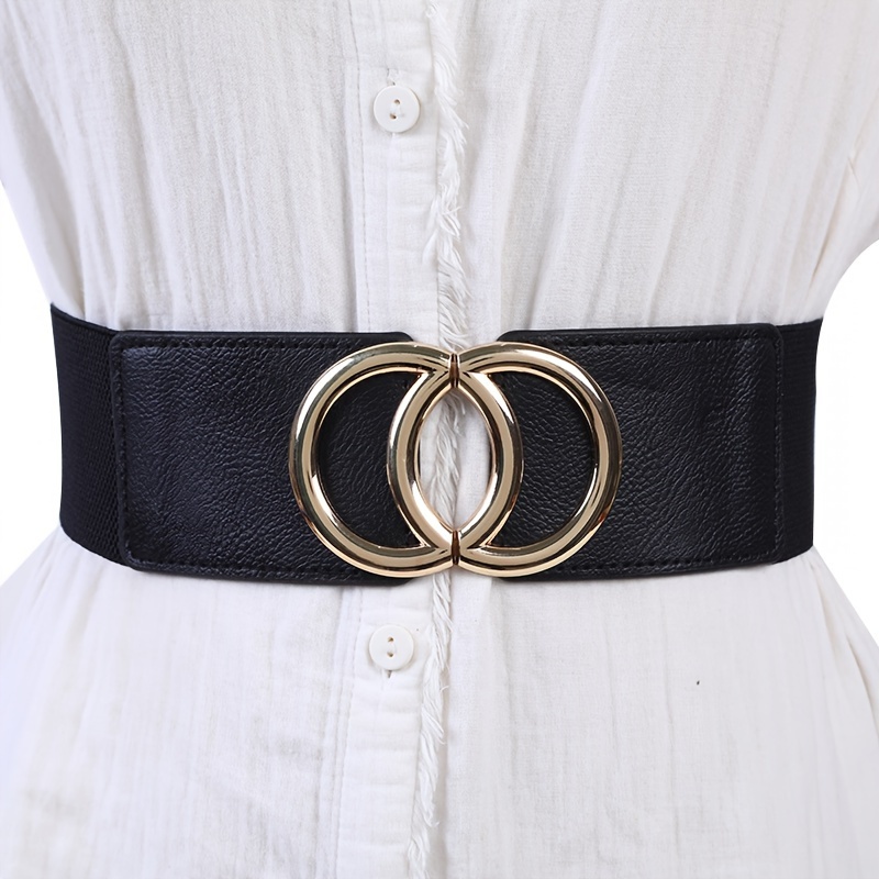 

Chic Double Ring Belt For Women - Stretch Waistband, Casual & Casual Attire