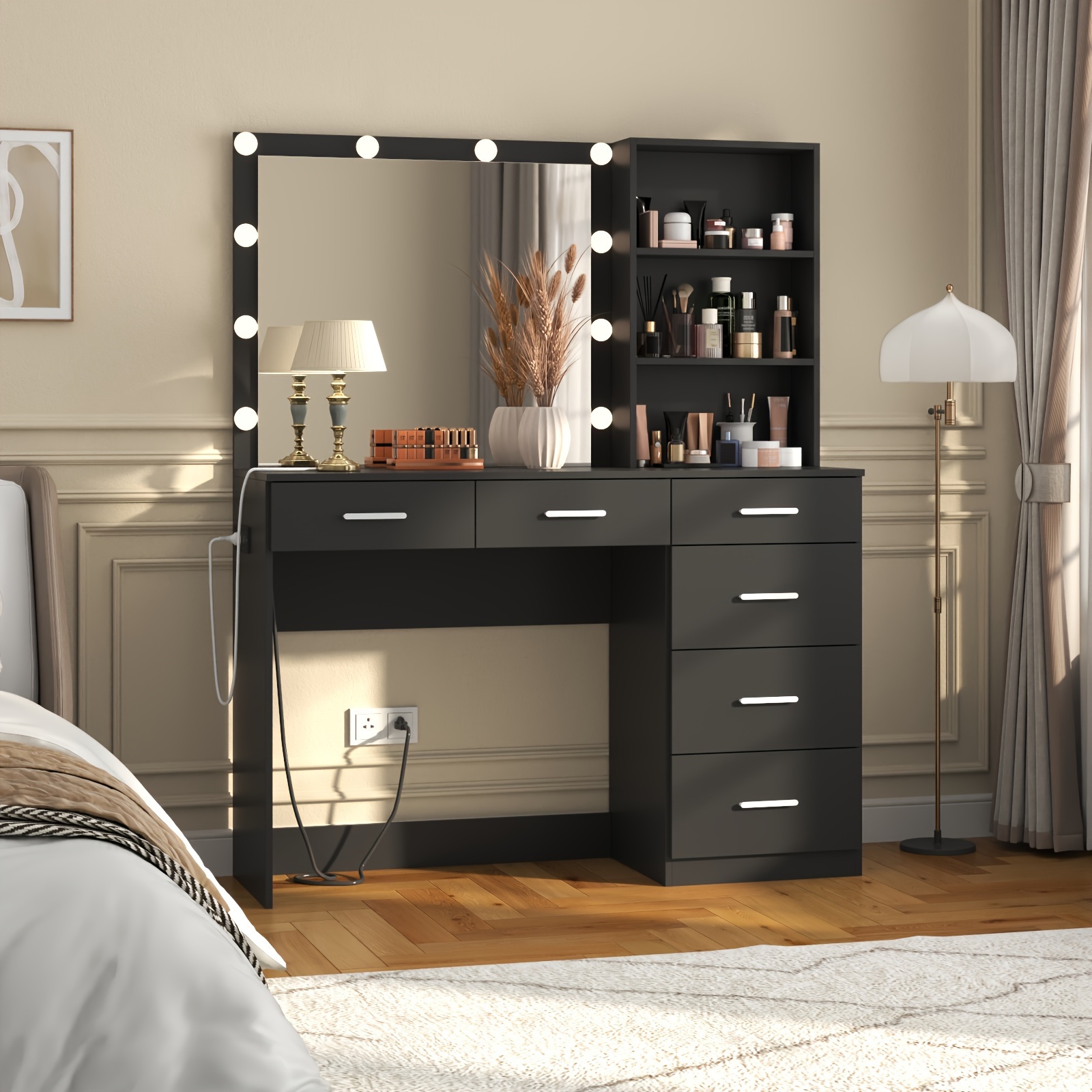 

Vanity Dresser With Lights And Mirror, Vanity Dresser With 6 Drawers