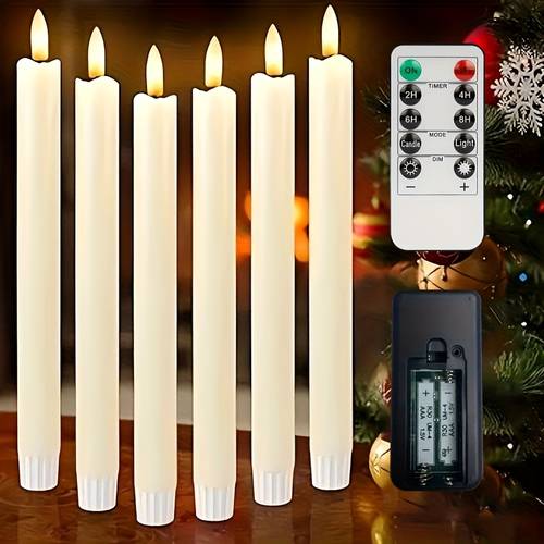 6pcs flameless led taper candles with remote control switch dual lighting timer function aaa battery powered led warm yellow wick window candles batteries not included
