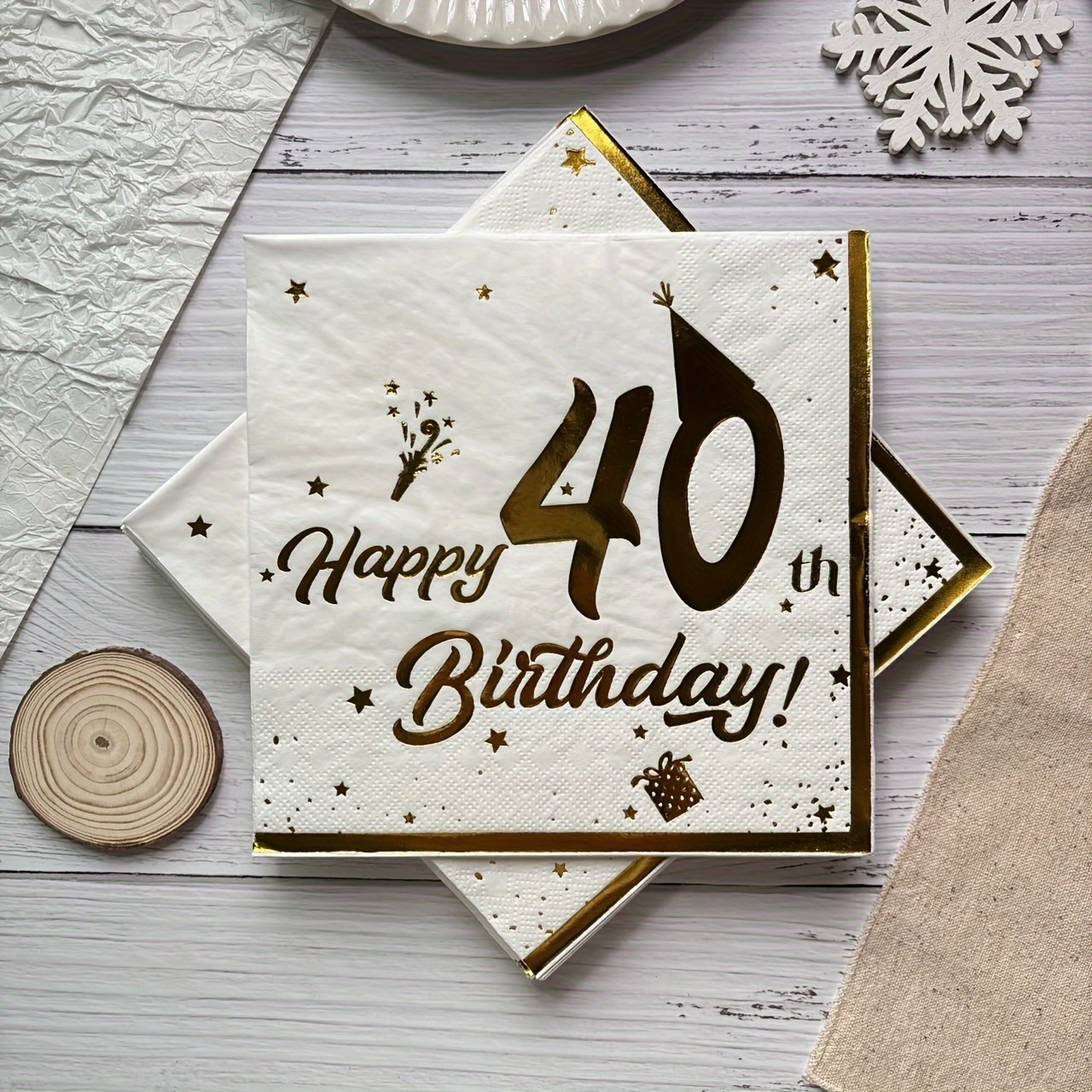 

40th Birthday Party Napkins 20-pack, Golden Foil Design, Disposable 2-ply Paper Napkins, 6.5-inch Square, Versatile For Celebrations & Events, Ideal For Restaurants, Bars, Home Use