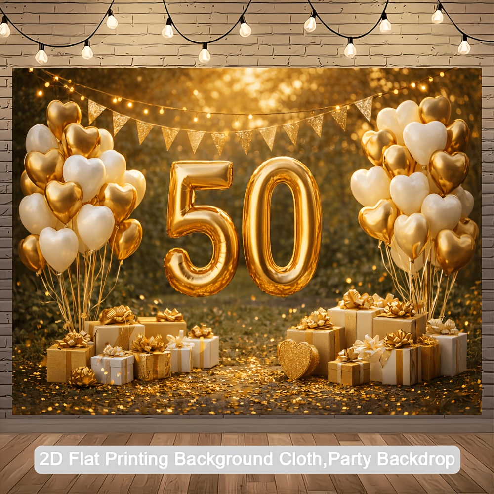 Tischdeko Goldhochzeit Goldene Hochzeit Deko Set – 50. Hochzeitstag, Inkl. Banner, Wimpelkette, Tischdeko „50“, Tortendeko, 20 Latexballons, 2 Herzfolienballons, Zahl 50 Folienballon, Für Innen & Außen