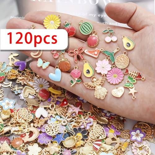 60 120 240pcs random style alloy pendant charms for jewelry making assorted golden enamel cute charms suitable for diy bracelets necklaces earrings keychains and craft projects bulk jewelry making charms