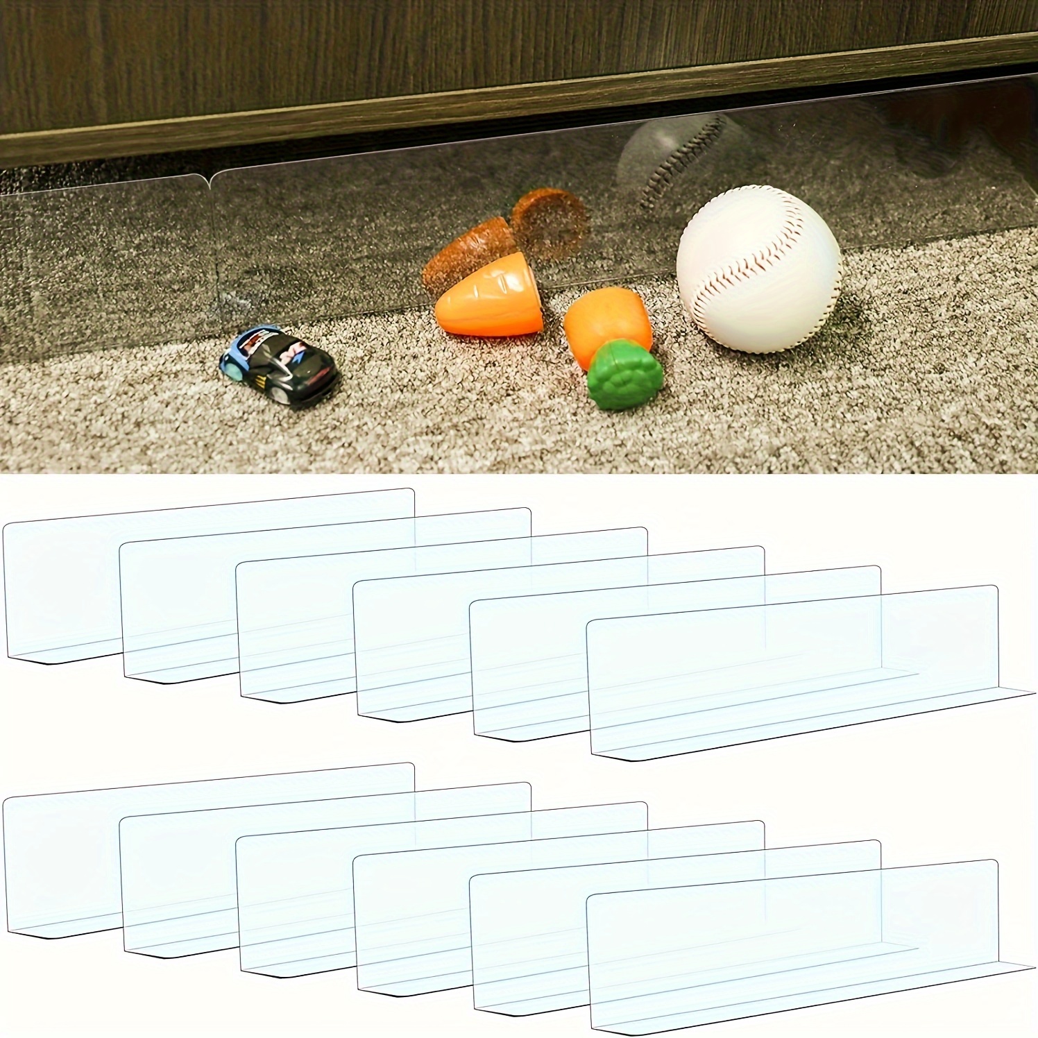 

6pcs, Clear Toy Blockers For Furniture, 16" L X 3.2" H Under Bed Blocker, Gap Bumper For Under Furniture Adjustable Clear Toy Blocker For Furniture