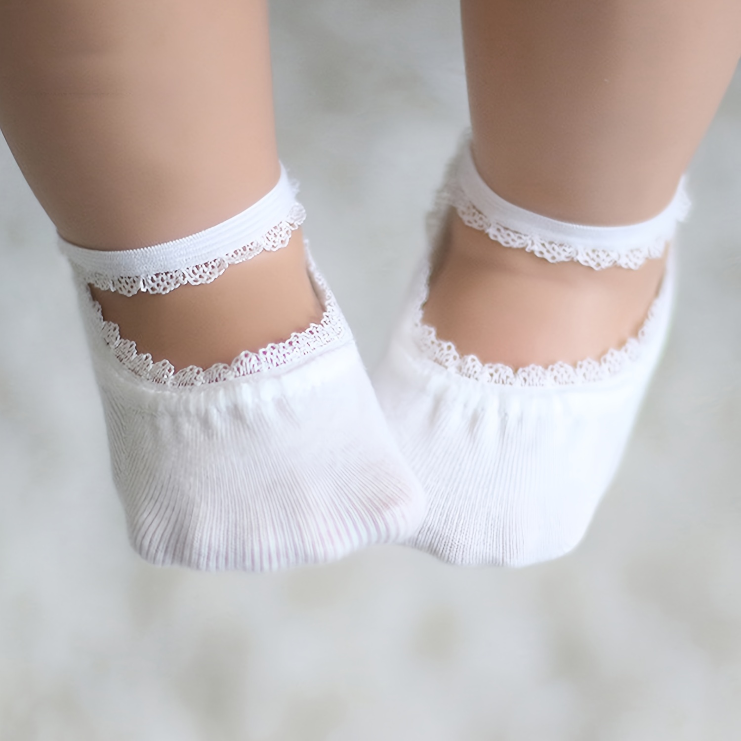 

6 Pairs Pack Of Lace-up Socks For Baby Girls, Cute Lace Boat Socks For Baby Girls, Summer Soft Lace-up Boat Socks