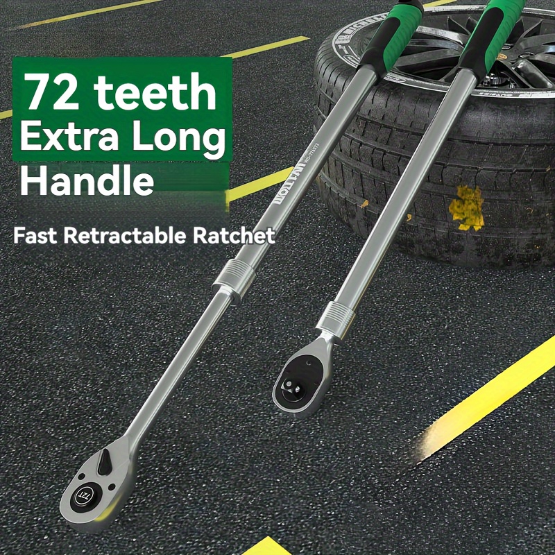 

72 Tooth Extra Long Telescopic Ratchet Wrench With One-touch Quick-change Sleeve - Metal Construction, Retractable Design