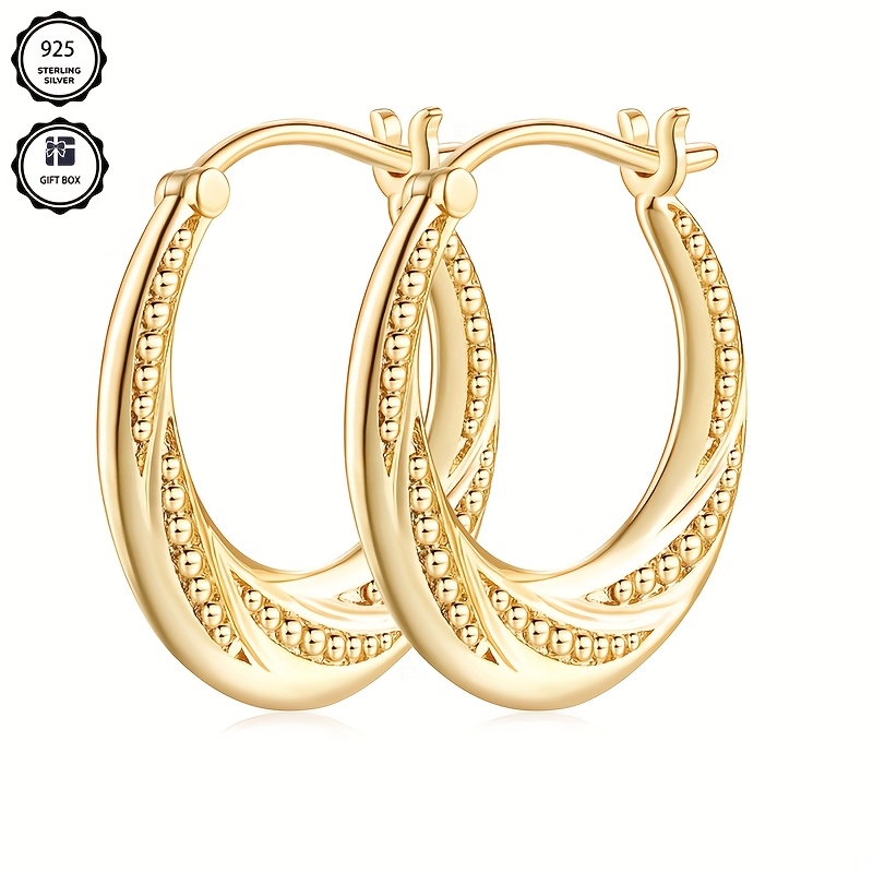 TEMU Lager, 925 Silber, Schmuck für Frauen, Stilvolle moderne elegante goldene Spiralohrringe, Alltagskleidung, Bohemian Style, Jubiläumsgeschenk für
