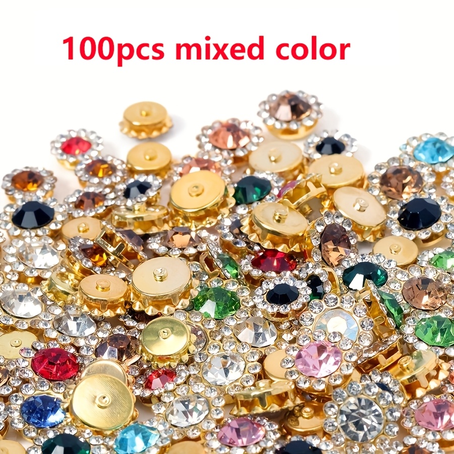 TEMU 100 Stück 10mm (0,394 Zoll) Flache Rückseite Krallen Strass 14mm Nähen Halbkreis Glänzender Kristall Edelstein Goldene Basis Genähter Strass für