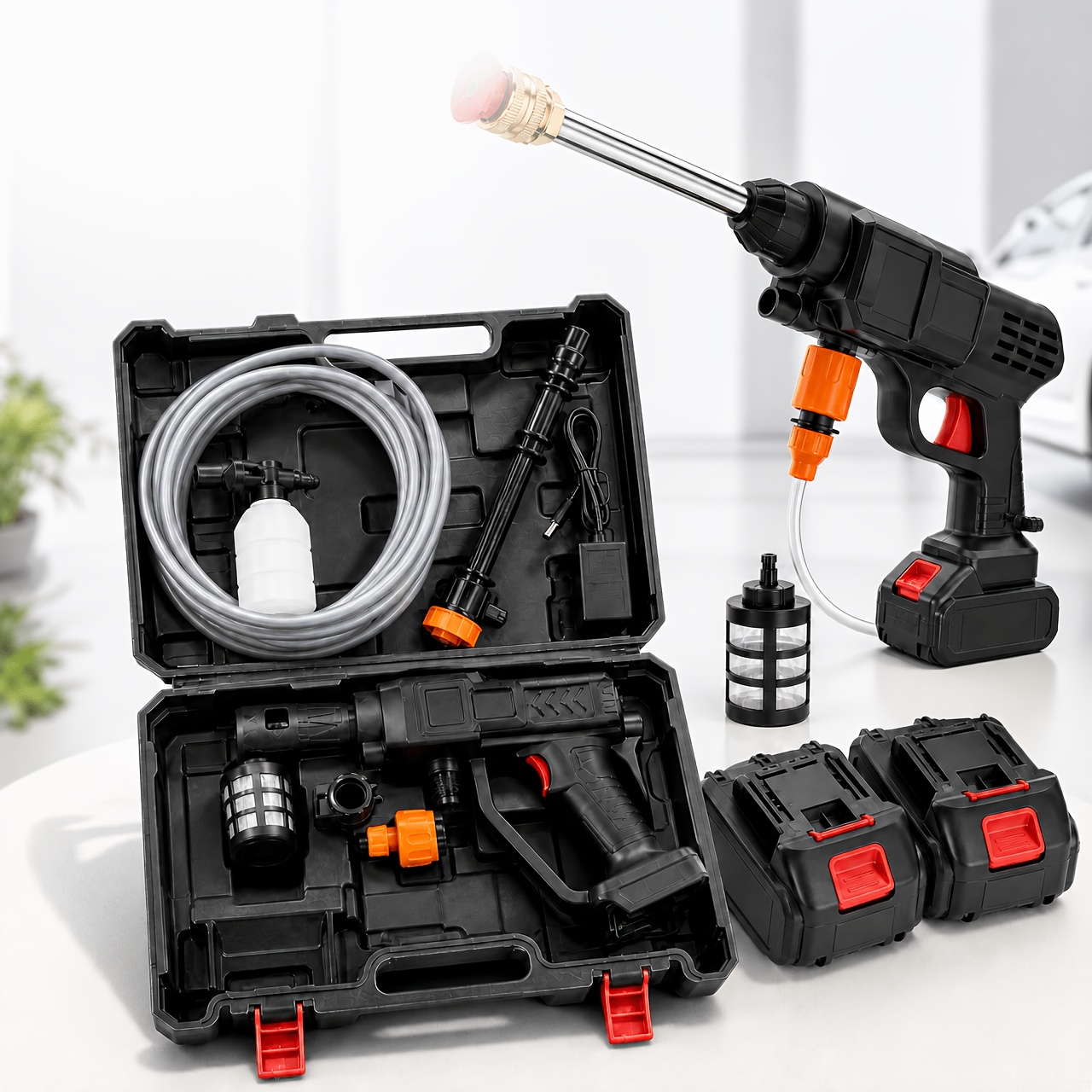 TEMU 1 ensemble d'outils de lavage de voiture, matériau plastique + matériau en acier inoxydable. Léger et portable, avec boîte de rangement, pour le