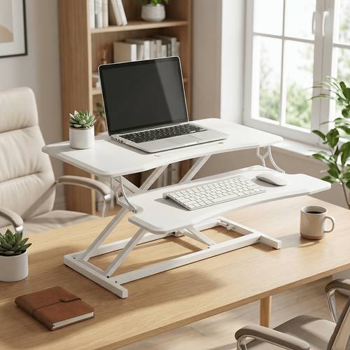 80cm standing desk converter height adjustable sit stand desk riser for dual monitors wide stand up desk workstation black white