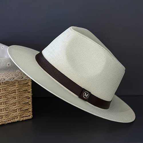 1pc spring summer top hat panama british straw hat with letter belt decoration