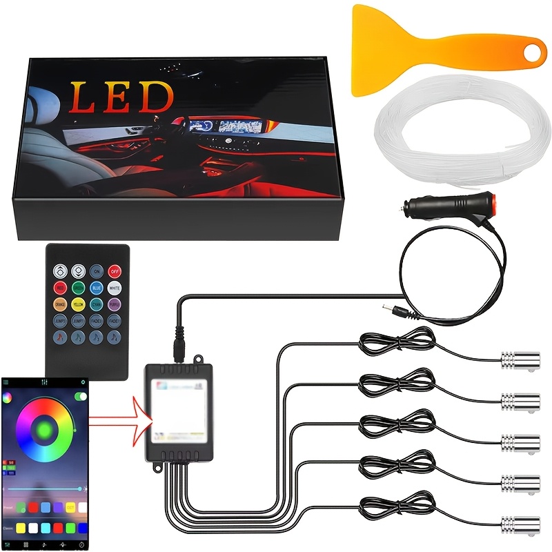 TEMU Car Led Lights Interior Light, Car Ambient Lighting Kits With 236in Fiber Optic, App Control, Car Accessories Rgb Neon Car Led Strip Lights With Music Mode And , Without Battery