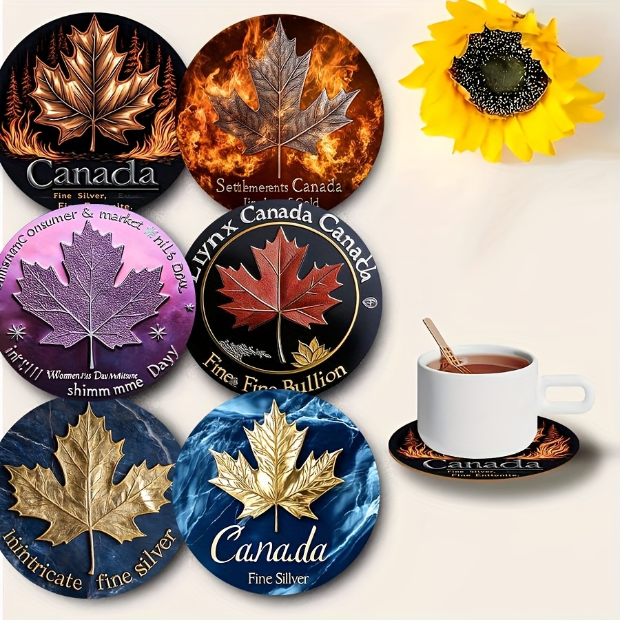 TEMU Ensemble de 6 sous-verres en bois avec motif de feuilles d'érable - Résistants à la chaleur, antidérapants, lavables, adaptés à la décoration de