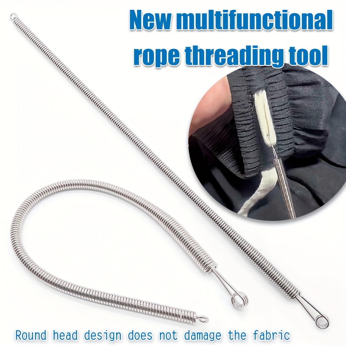 

1pc Flexible Spring Rope Threading Tool - Silver Grey Needle Threader For Drawstrings, Elastic Bands, And Crafts - No Battery Required