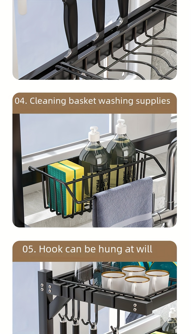 versatile kitchen organizer rack cast iron no     dishes utensils more ideal for home storage drain rack chopsticks ladle hook cleaning basket details 14