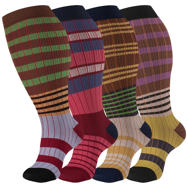 TEMU 4 Pairs 15 Mmhg Plus Size Compression Socks For Men And Of Nylon Polyester Knitted Mixed Yarn Material Suitable For Activities Travel And Sports