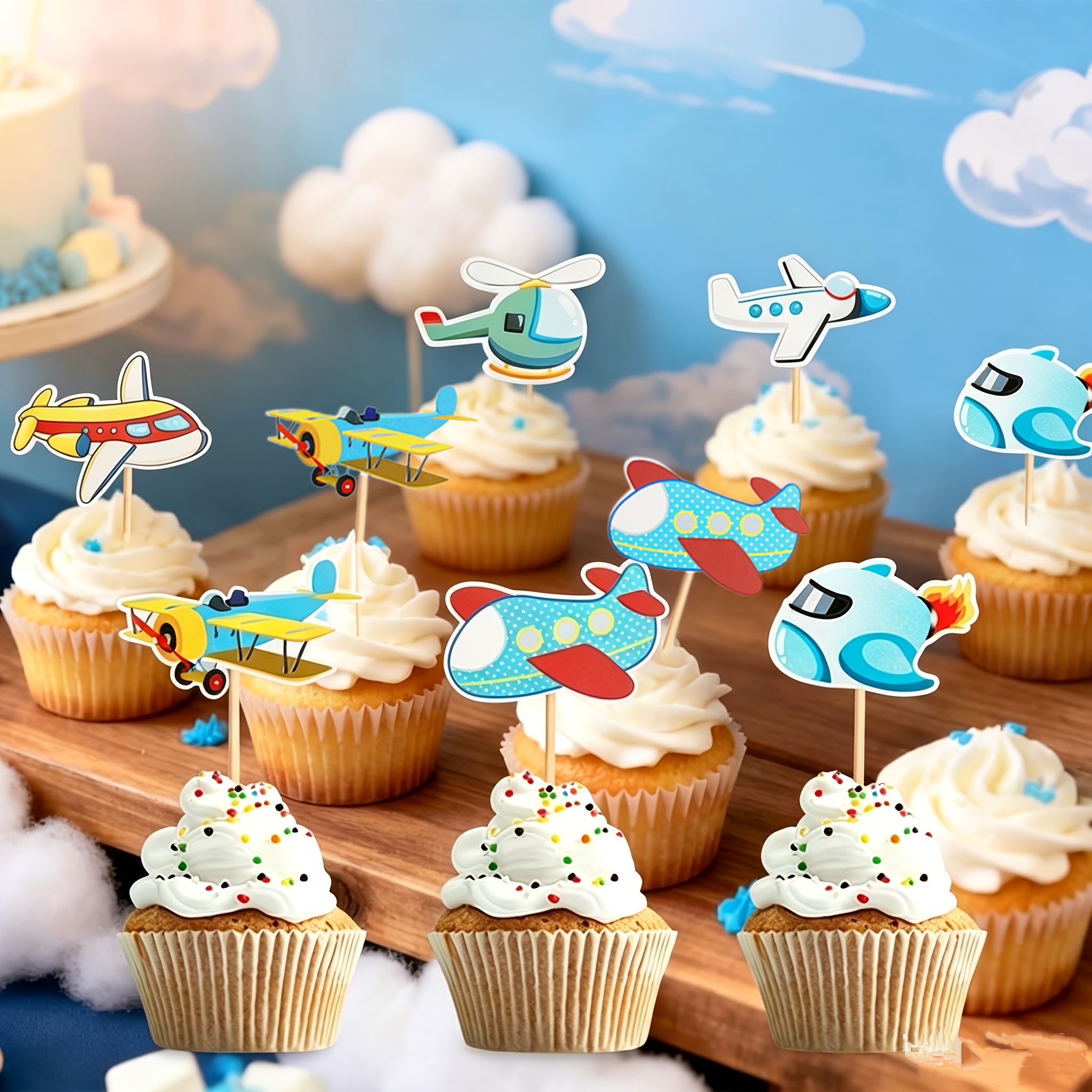 Image of 18pcs Helicopter Propeller Airplane Cake Decoration, Suitable For Aviation Theme Parties, Birthday Parties, Themed Wedding Party Cake Decoration Supplies