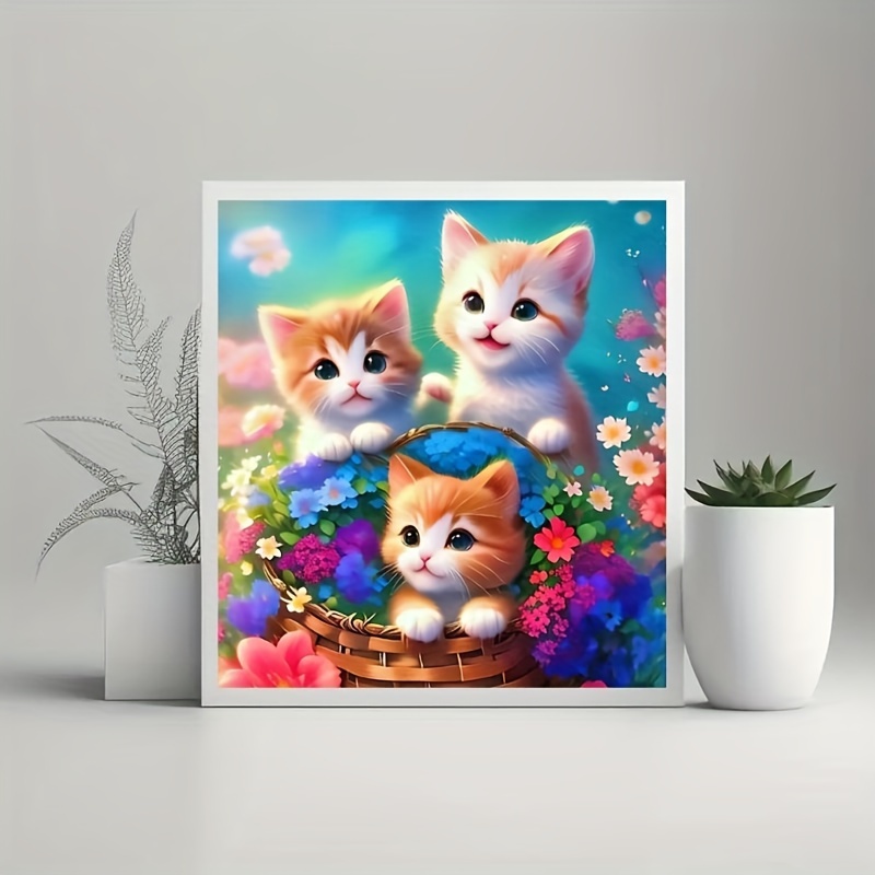 20×20cmの額縁なしの5D装飾ダイヤモンドアート絵画 花の中の猫を描いたダイヤモンドアート絵画のセット 手作りの新し - Temu Japan