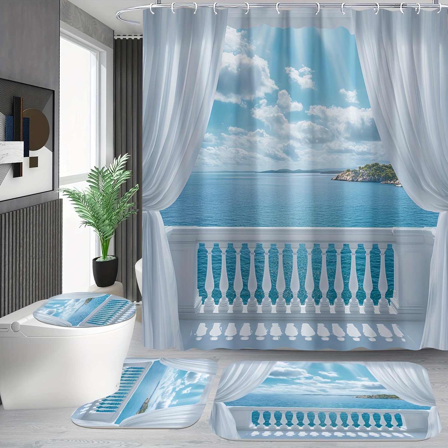 

- Bath Drapes , Washable, , Non-woven Bathroom Set - Includes Drapes And Accessories - 1pc/4pc