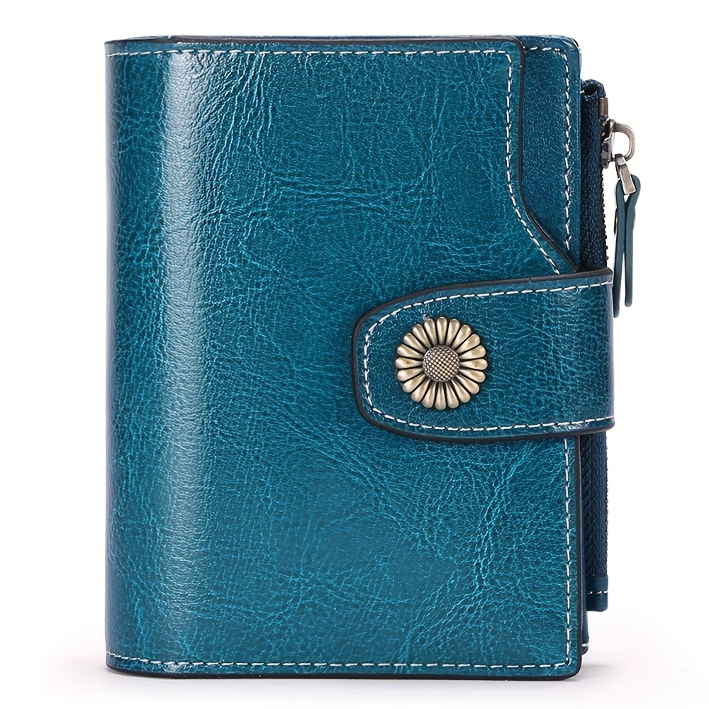 E-shop RFID Anti-Diebstahl Damen Geldbörse, Multi-Zipper Geldbörse, Vintage Multifunktionale Echtleder Kurze Kleine Geldbörse