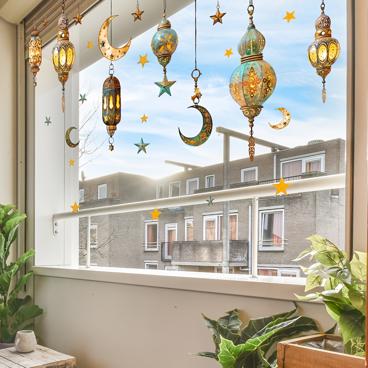 

[festive Ambiance] Ramadan Moon And Window Clings - 30x60cm Double-sided Electrostatic Pvc Decor For Bedroom, Balcony, And Festive Occasions, Contemporary Design With Crescent And , Home Decor