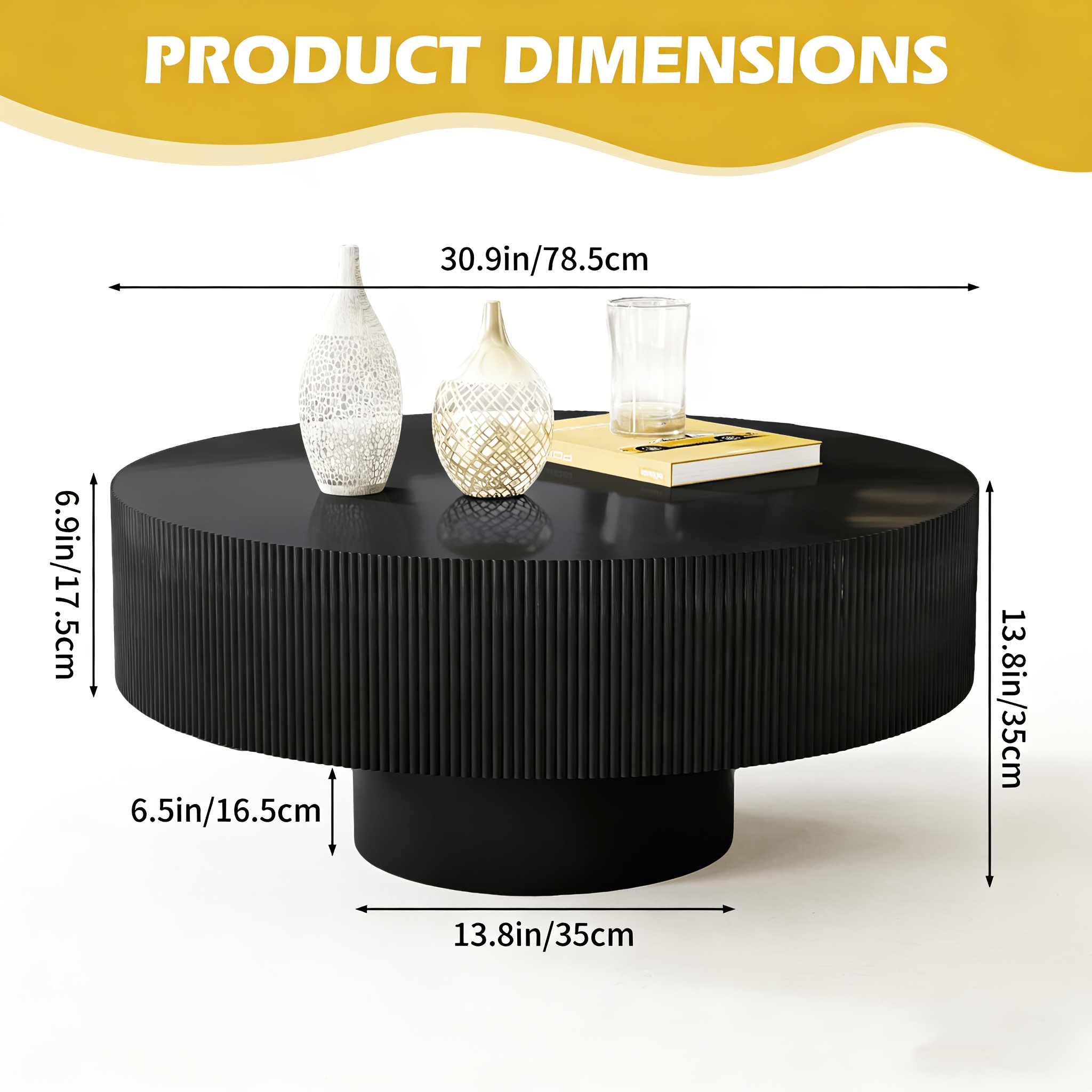 Image of Cream-colored Vertical Striped Textured Round Coffee Table, Modern Minimalist White Cylindrical Floor-standing Low Coffee Table, Italian Light Room Rounded Large Desktop Storage Coffee Table