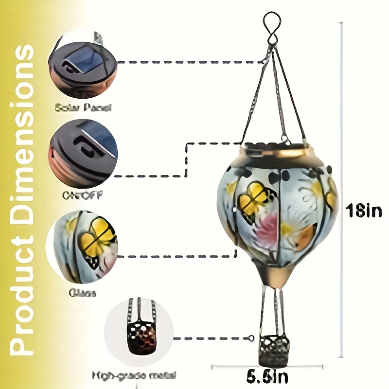 4pcs floral   hot air balloon lantern digital hand painted outdoor chandelier garden ambiance light early summer lamp solar lights details 2