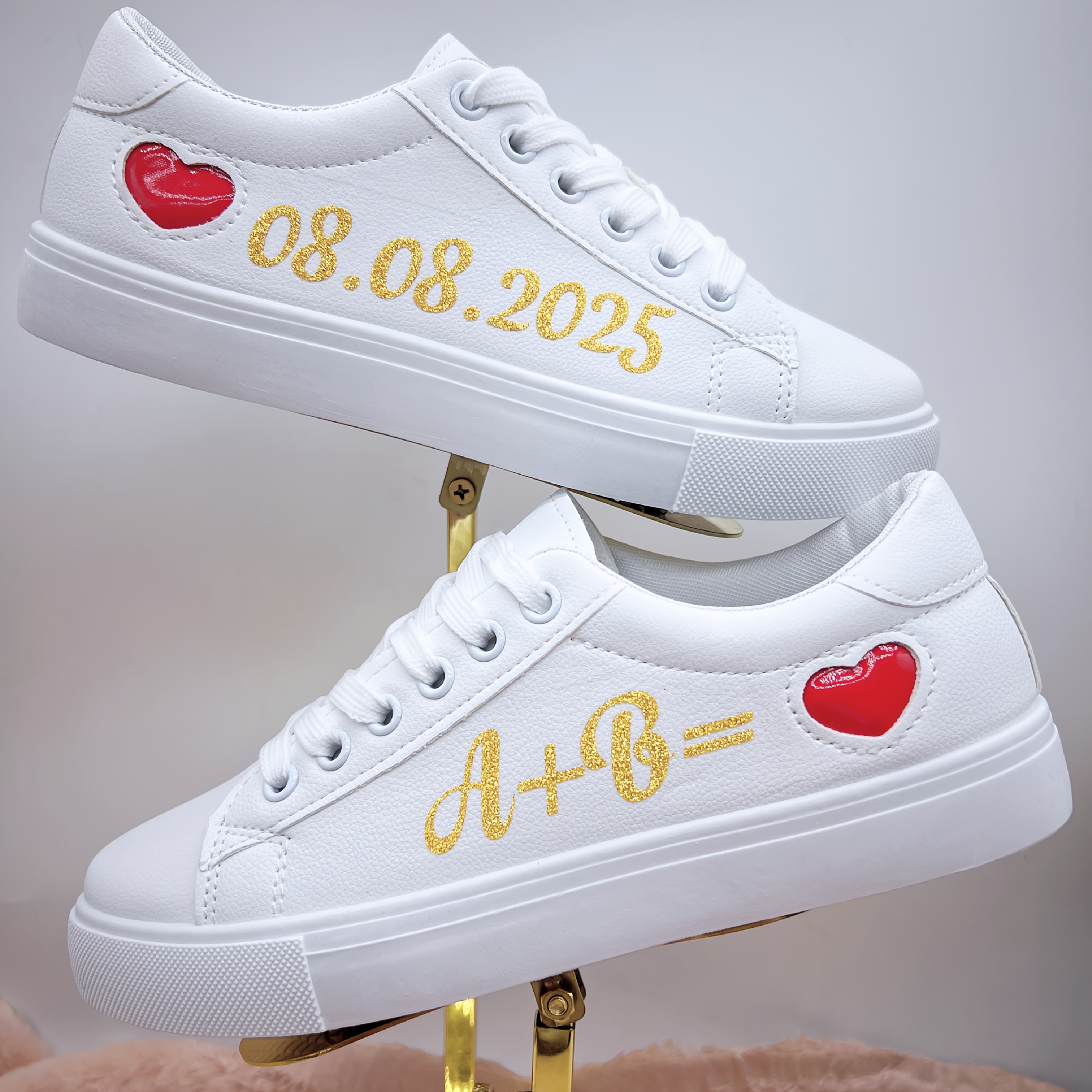 

Customizable Women's Sneakers - Personalized Name, Birthdays, Anniversaries & - Fashionable Low-top Lace-up Shoes With Sparkle Detail, Comfortable